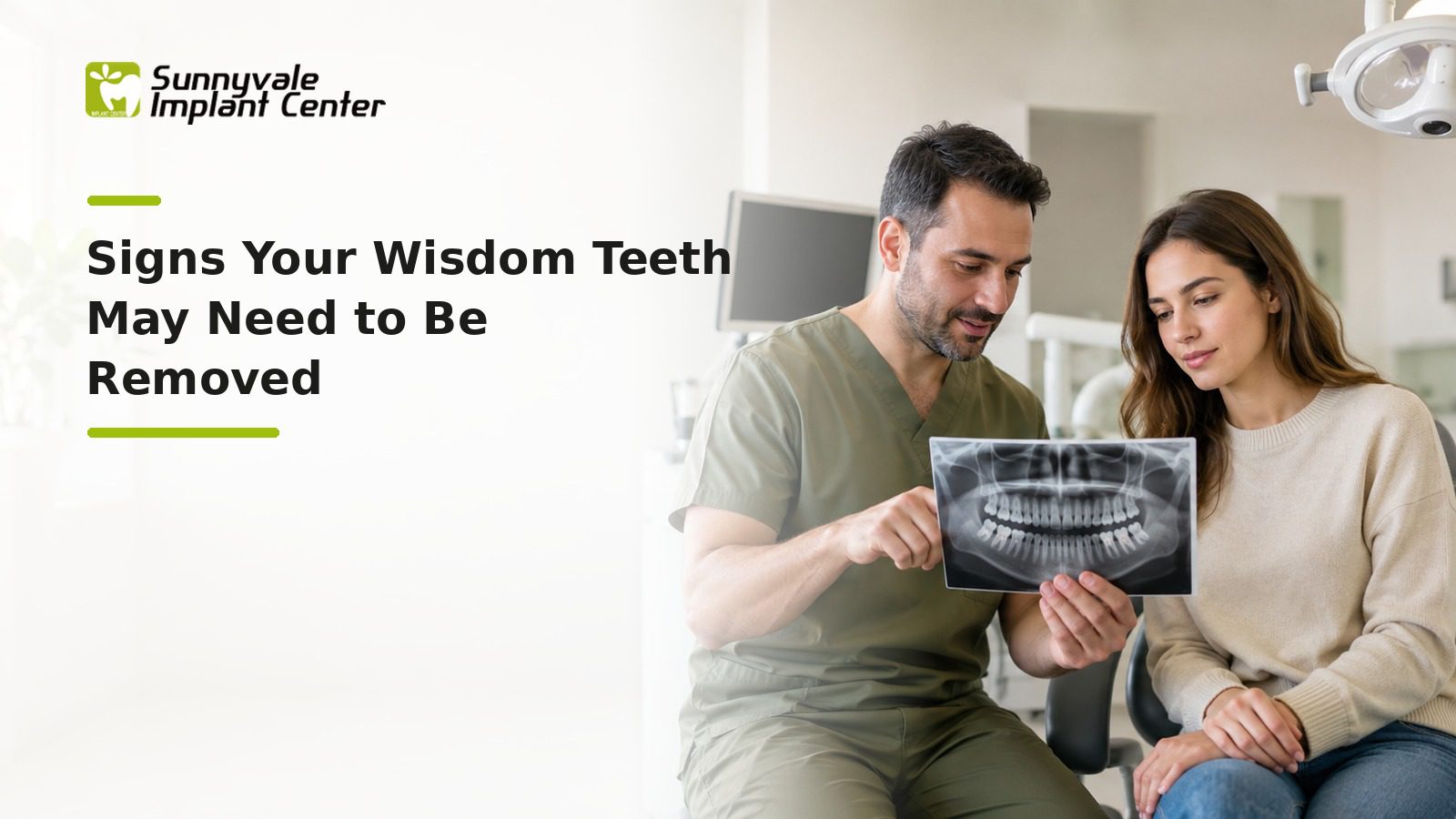 Dentist reviewing a wisdom teeth X-ray with a patient.